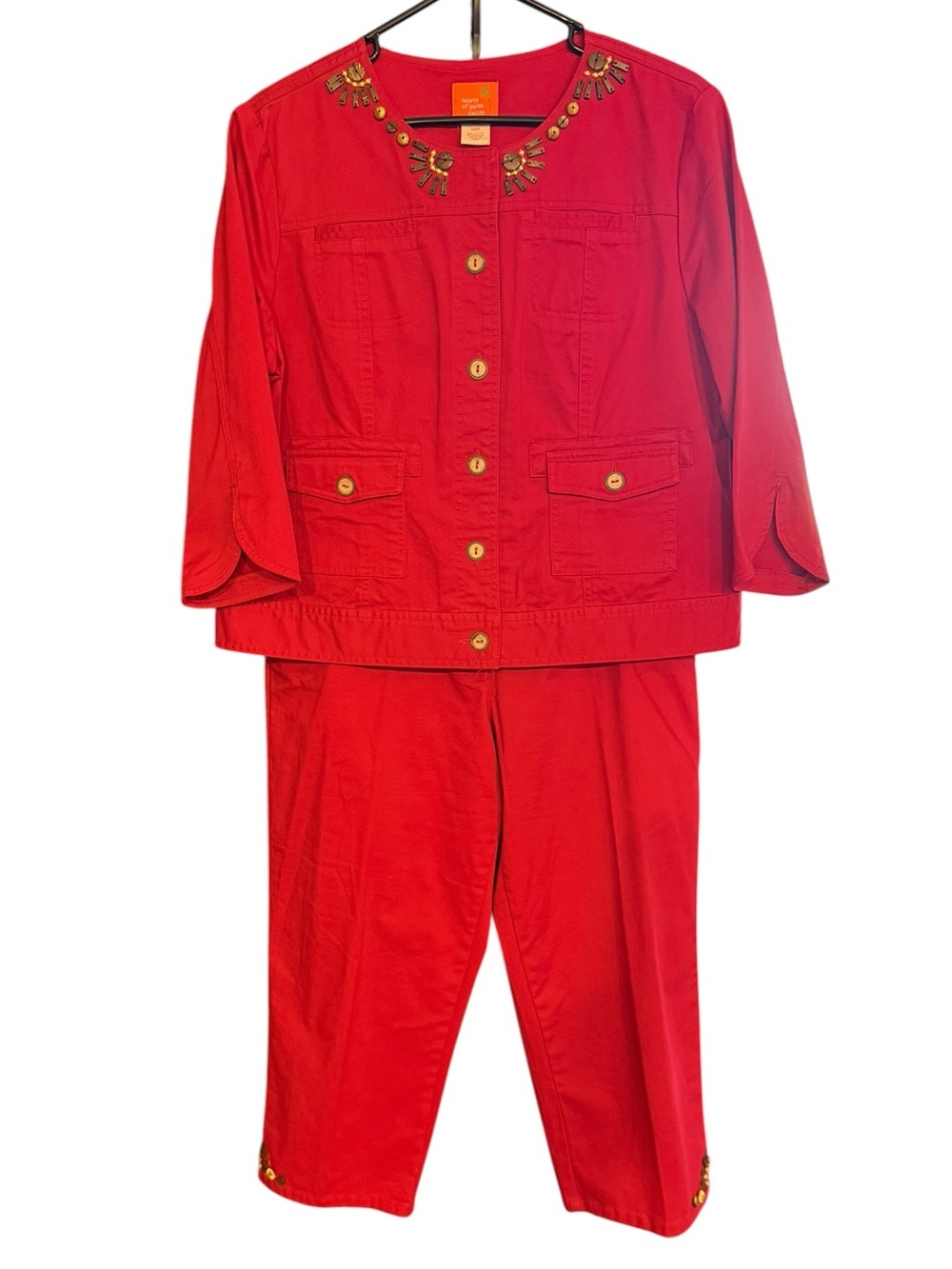 Hearts of Palms Red Denim-like Pants Suit